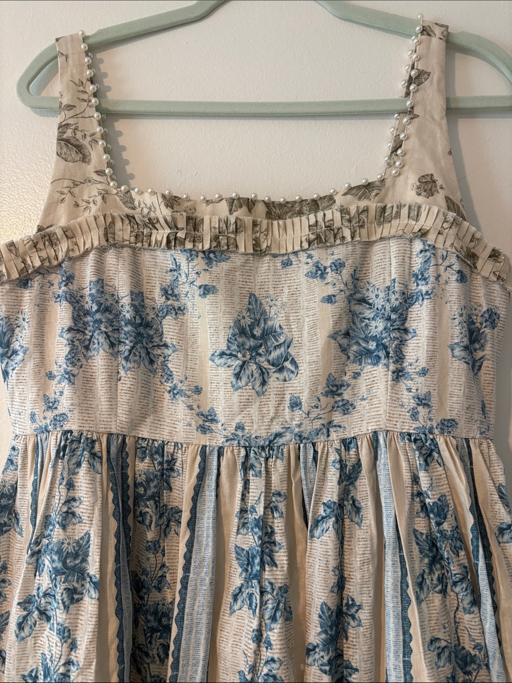 Aqua Cream and Blue Floral Ruffled Sundress
